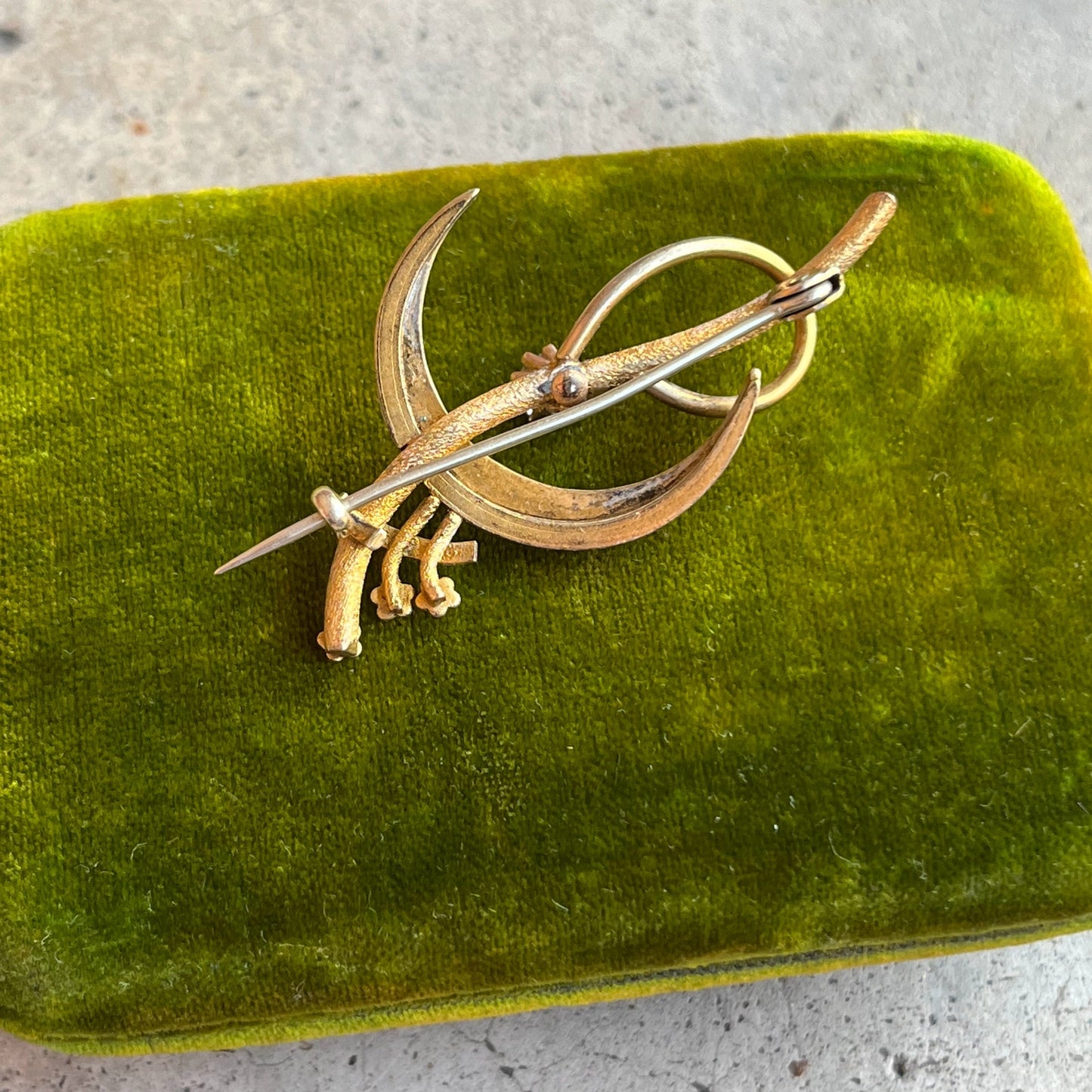 c. 1910s-1920s Golf Filled Crescent Moon Brooch