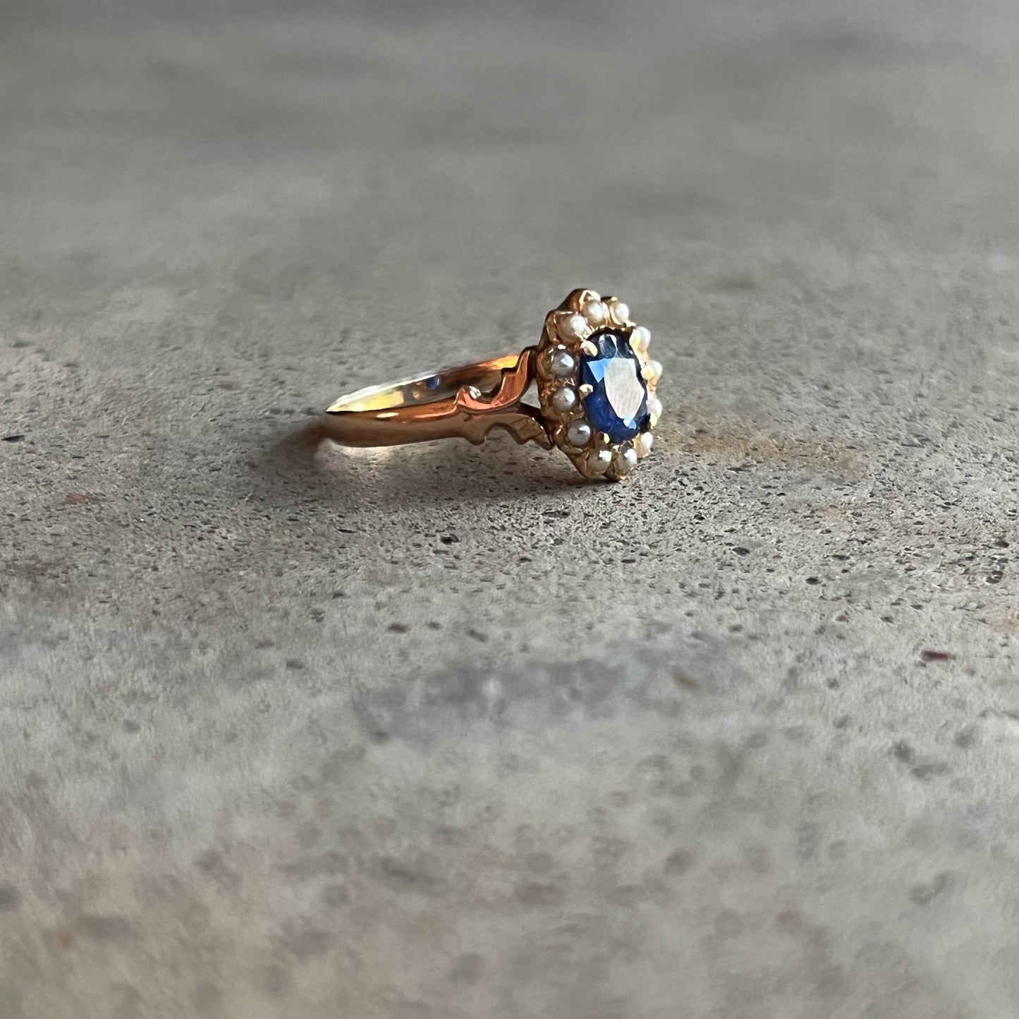c. 1890s-1900s 12k Gold Sapphire Pearl Ring