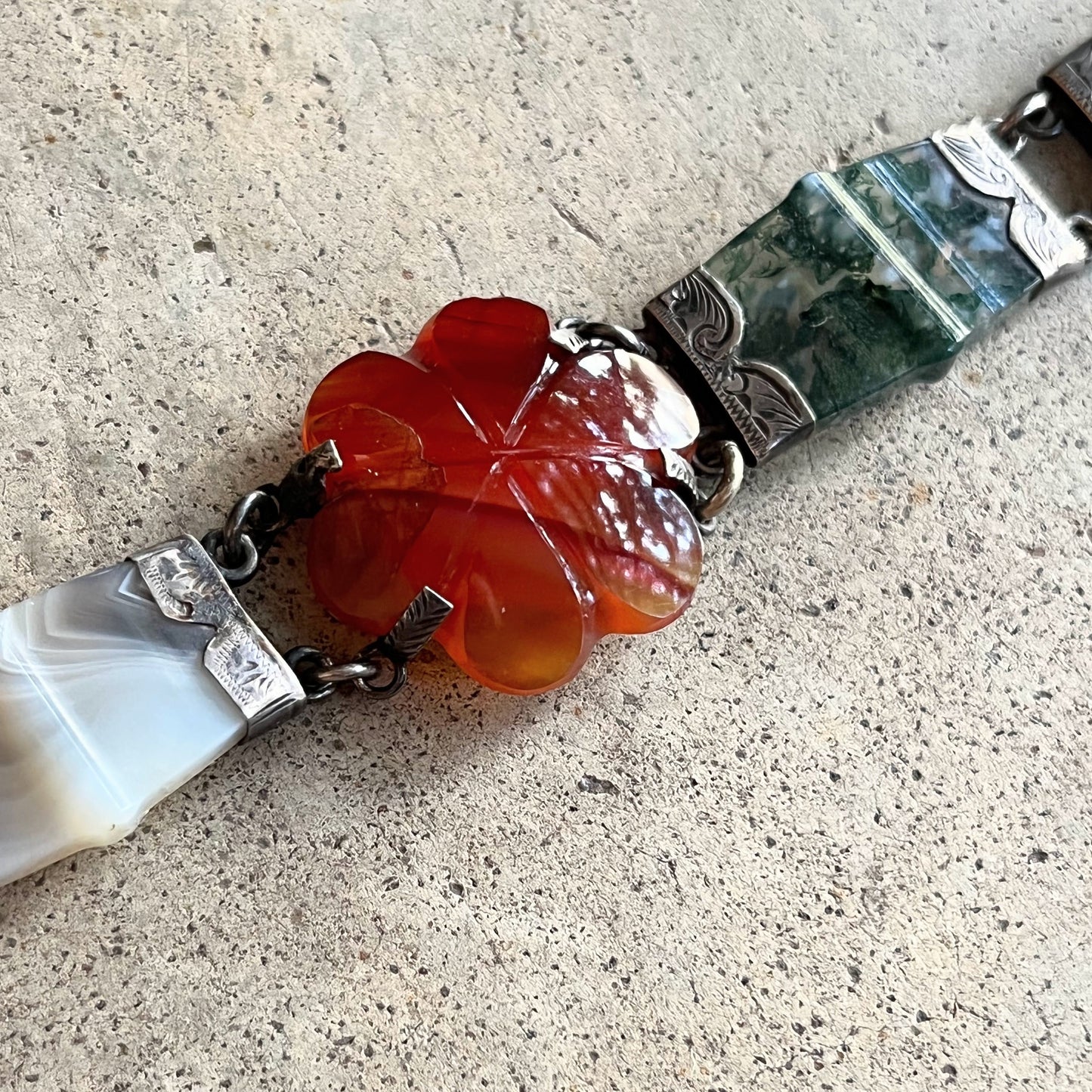 19th c. Silver Scottish Agate Bracelet