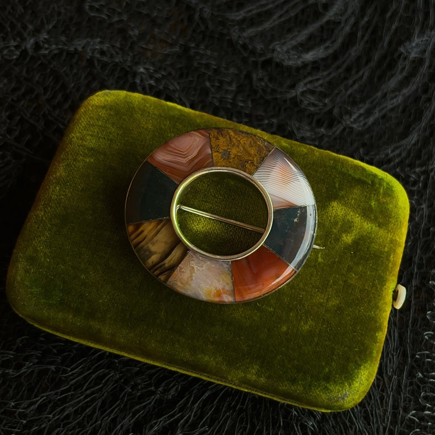 Mid-19th c. Sterling Silver Scottish Agate Brooch + Pendant