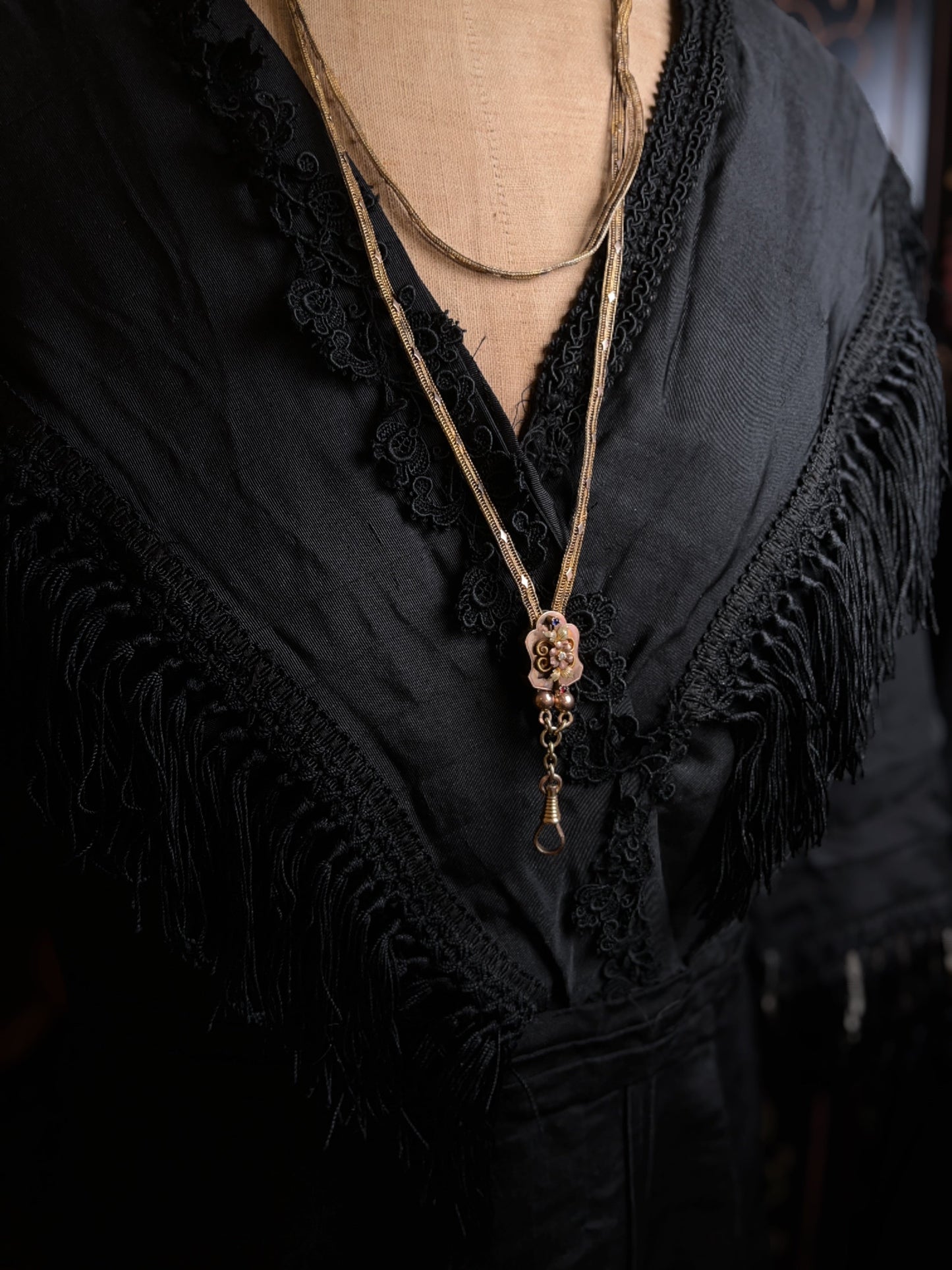 c. 1870s-1880s 14k Gold Unusual Long Guard Chain Necklace