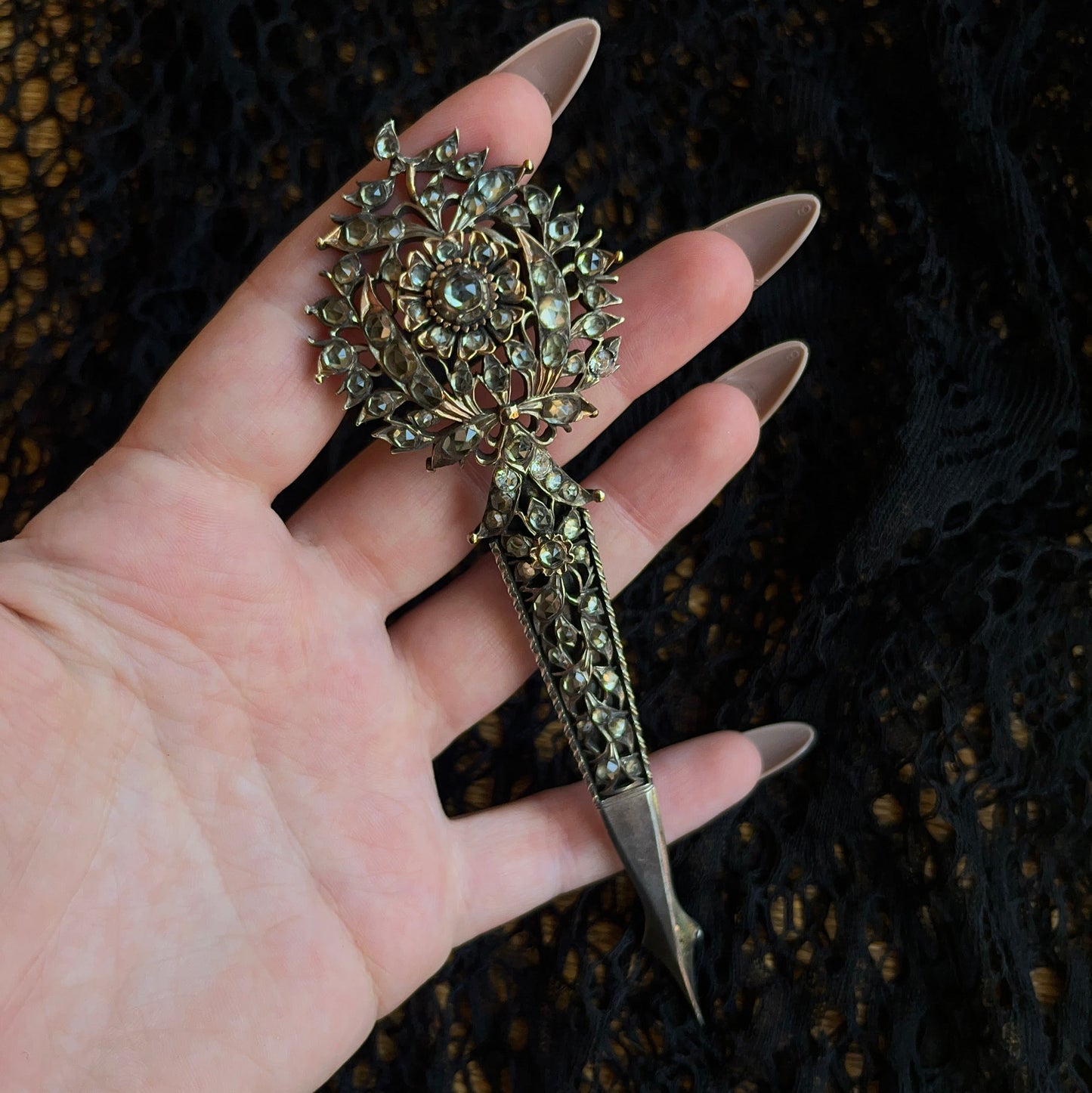 Late 19th-Early 20th c. Sterling Silver + Rose Gold Kondakoora Conversion Brooch