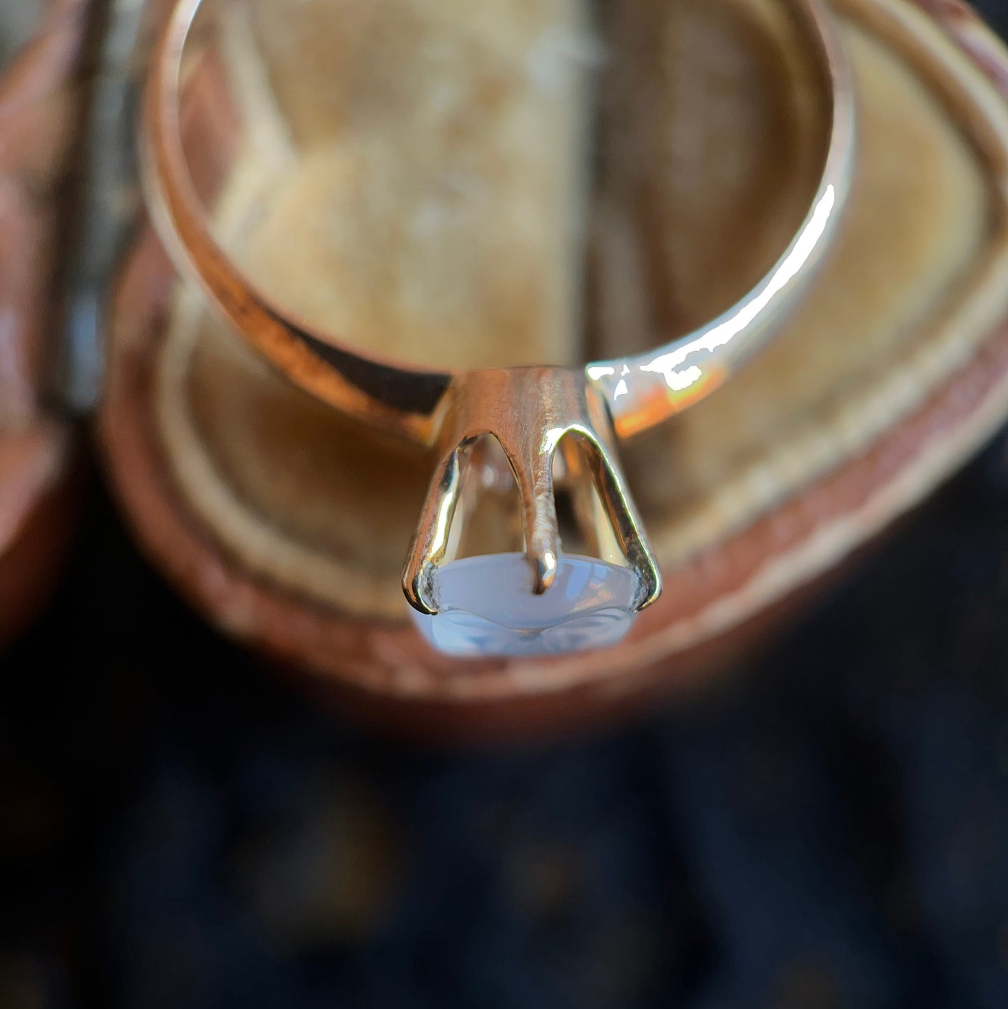 c. 1910s-1920s 9k Gold Moonstone Moon Face Ring