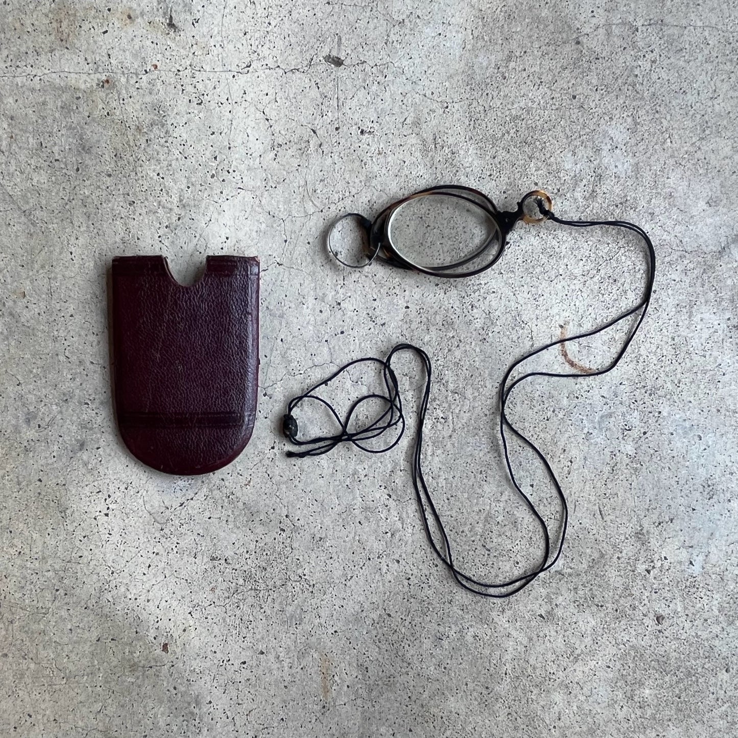 c. 1880s-1890s Tortoise Shell Pince Nez with Cord + Case