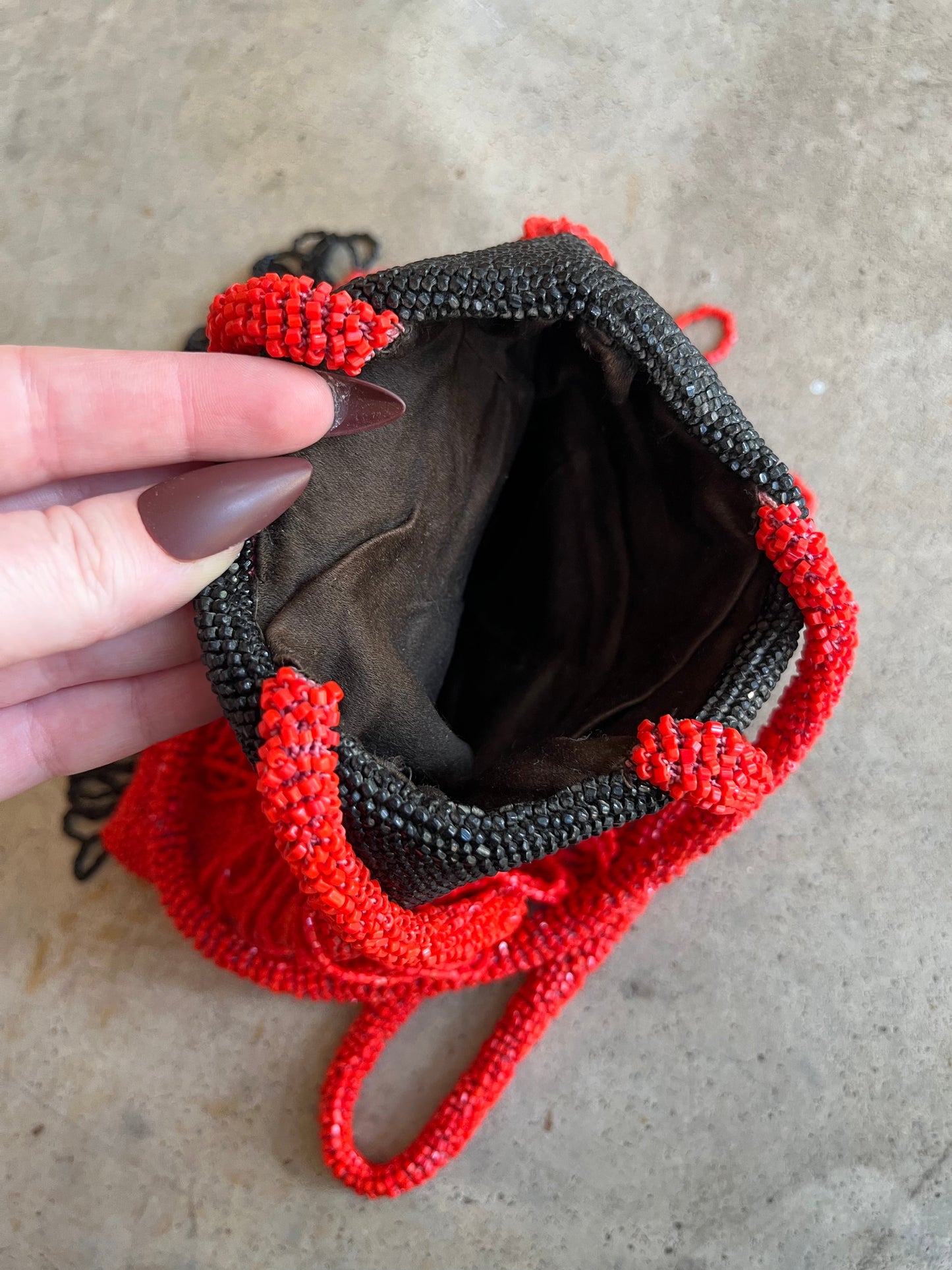 c. 1920s-1930s Black + Orange Beaded Purse