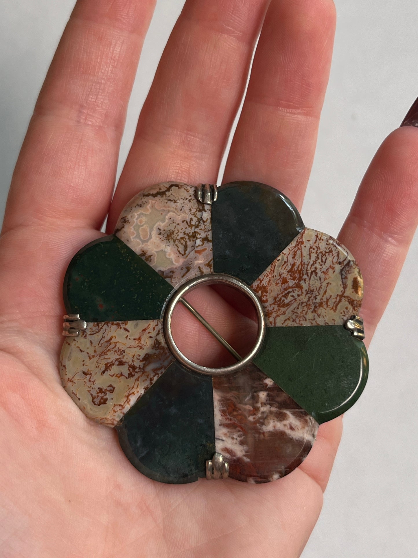 19th c. Sterling Silver Scottish Agate Brooch