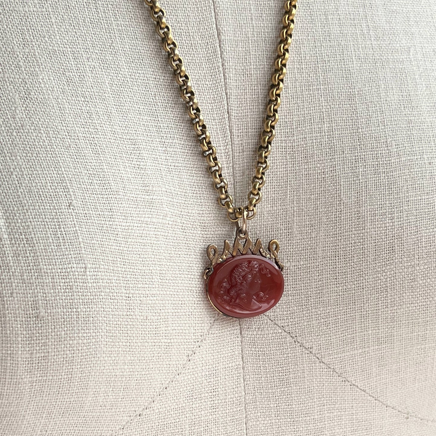 Turn of the Century Carnelian Glass Cameo Fob Pendant