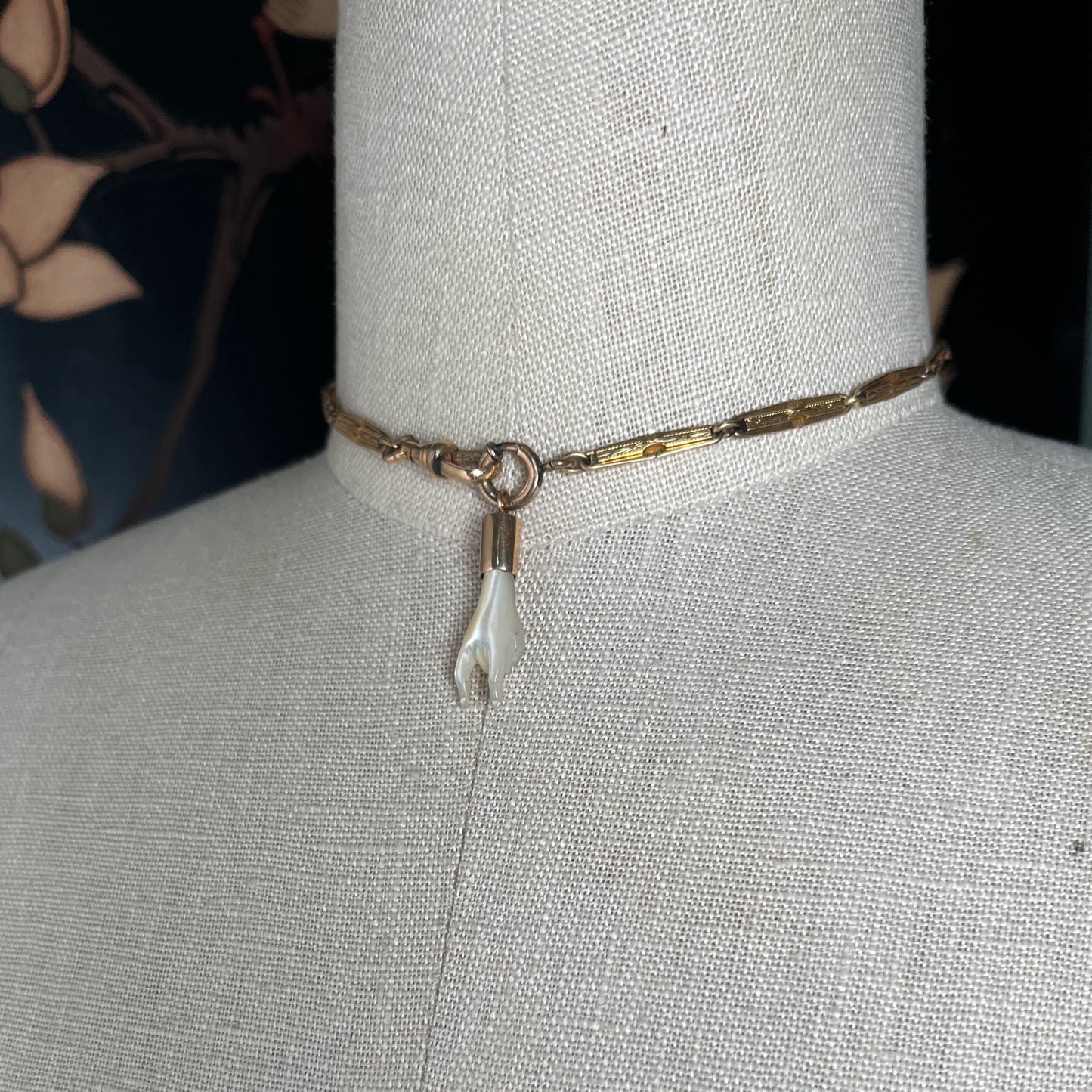 19th c. Mano Cornuto Mother of Pearl Pendant