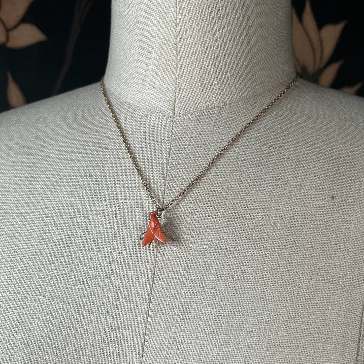 Early 19th c. 14k Gold Coral Fly Pendant