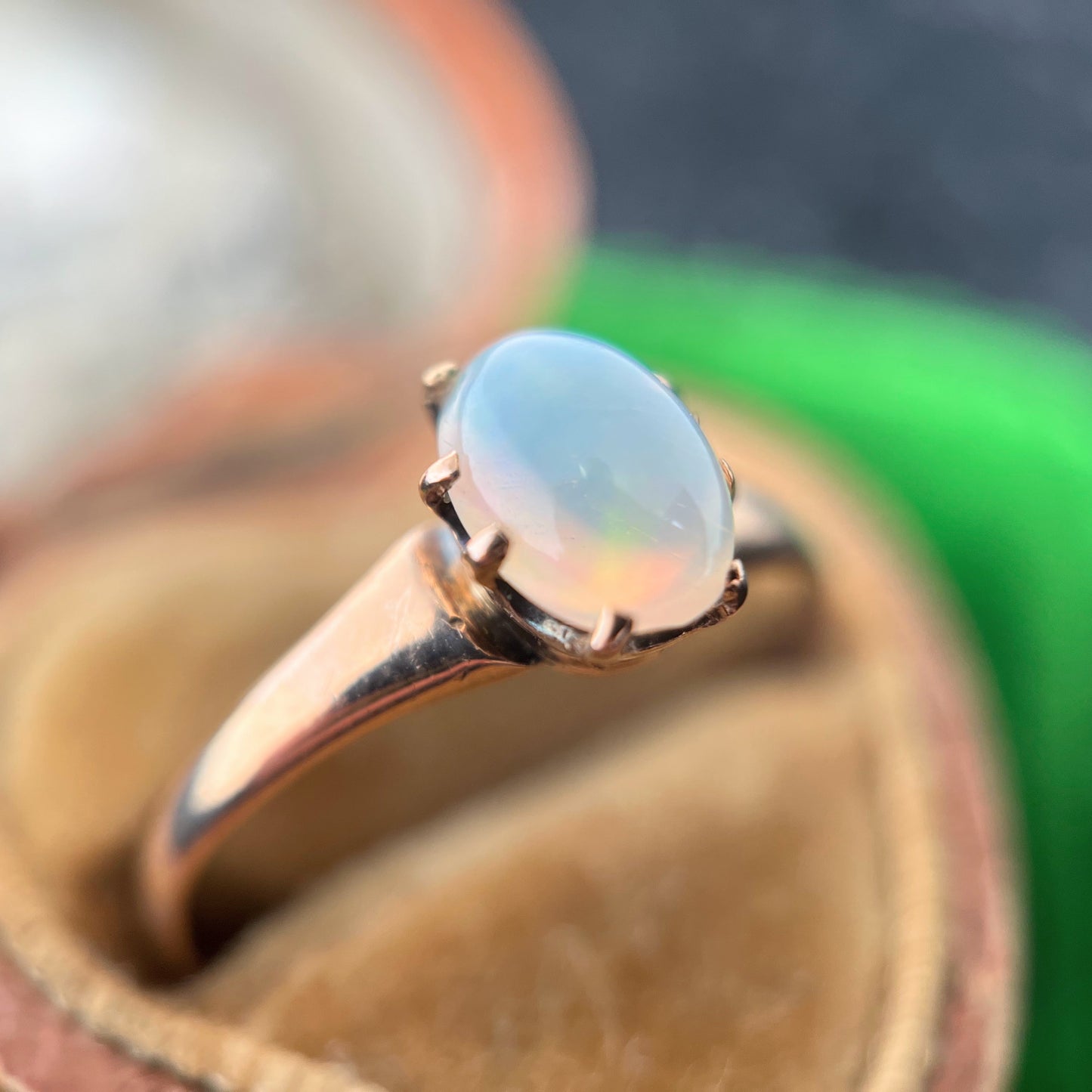 Late 19th c. 10k Gold Opal Ring | Engraved 'Flora'