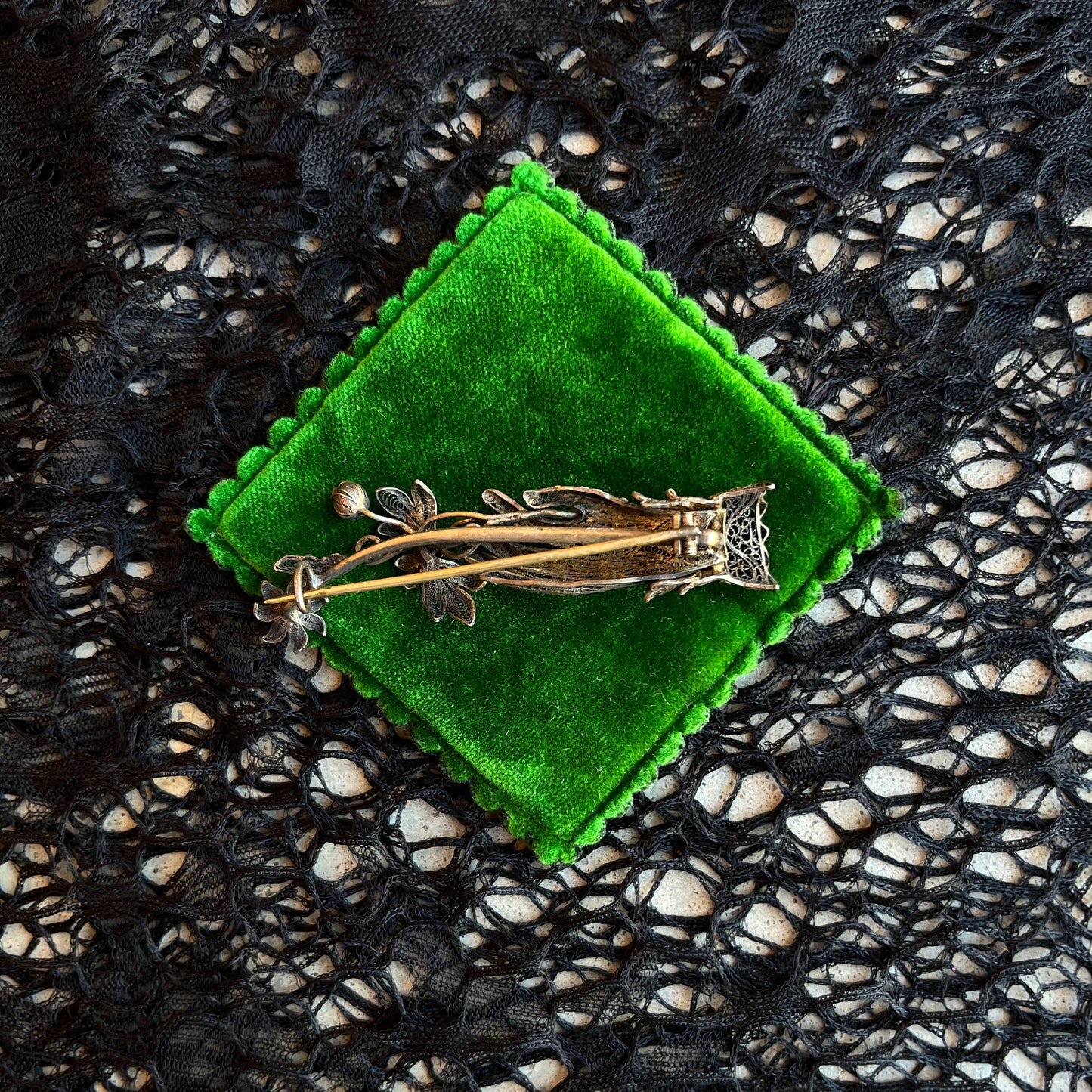 Late 19th c. Intricate Filigree Silver Hand Brooch