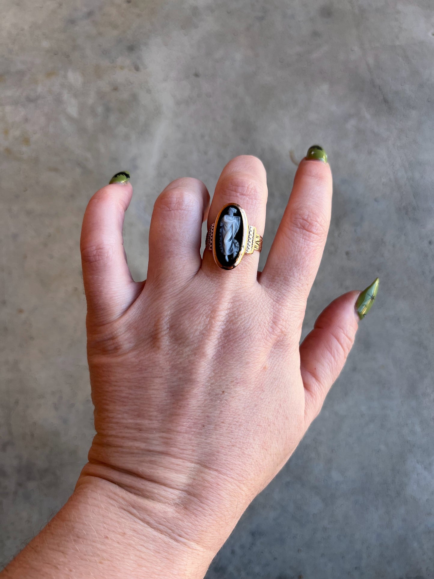 c. 1870s-1880s 12k Gold Sardonyx Cameo Ring