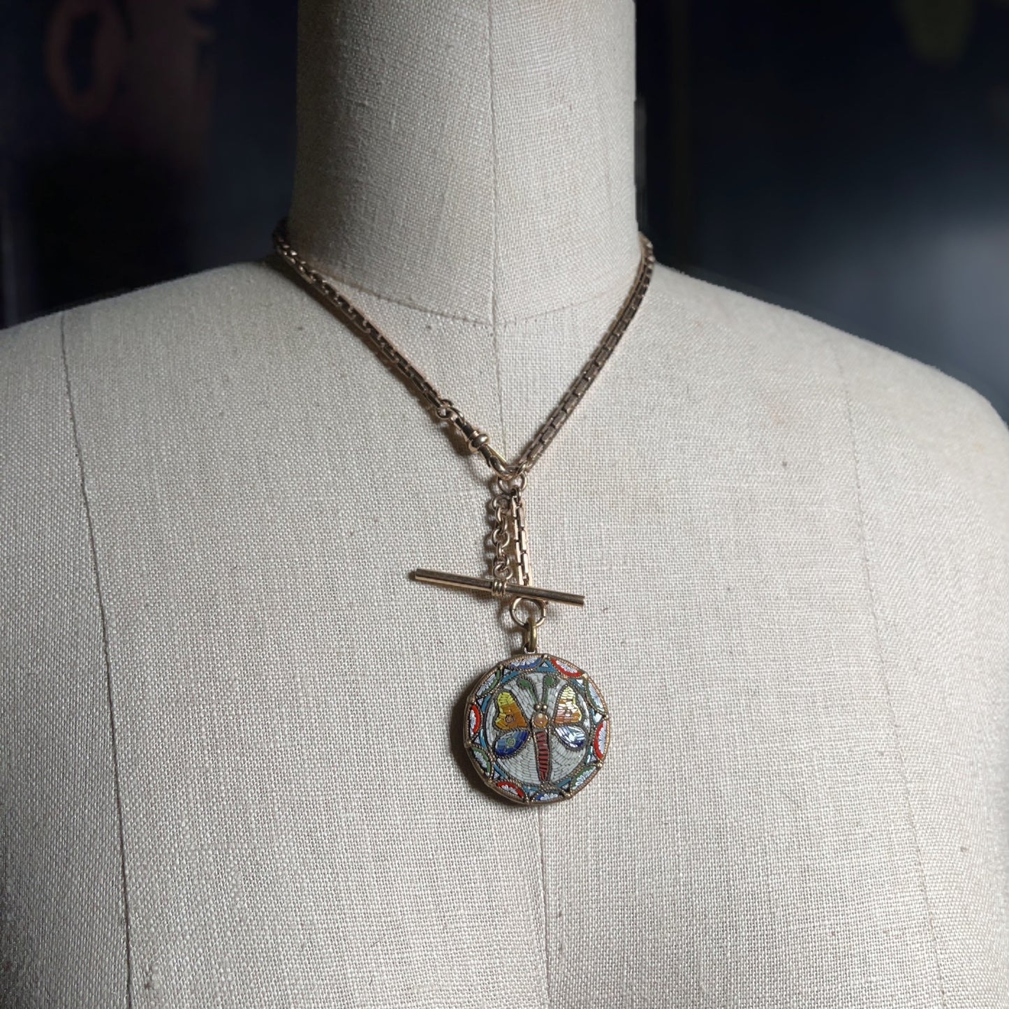c. 1890s-1900s Large Moth Micromosaic Pendant