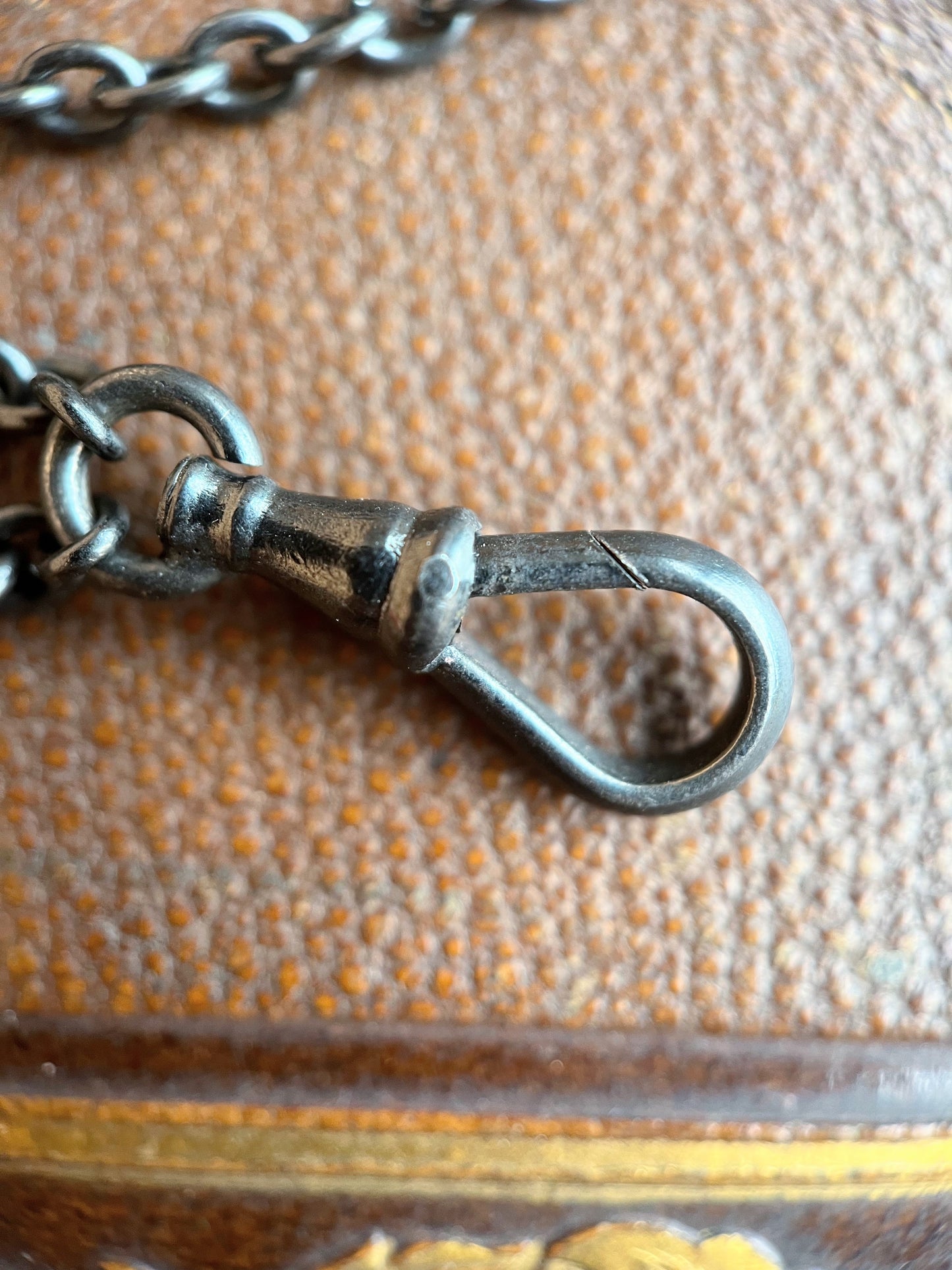 Antique Gunmetal Long Guard Chain w/ Paste Stones