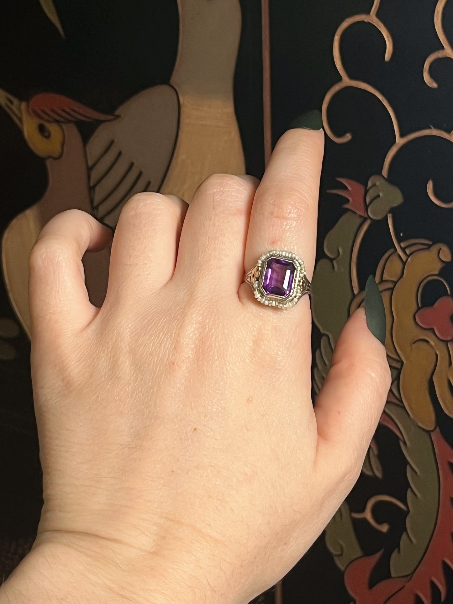 c. 1920s-1930s 10k White + Yellow Gold Amethyst Ring