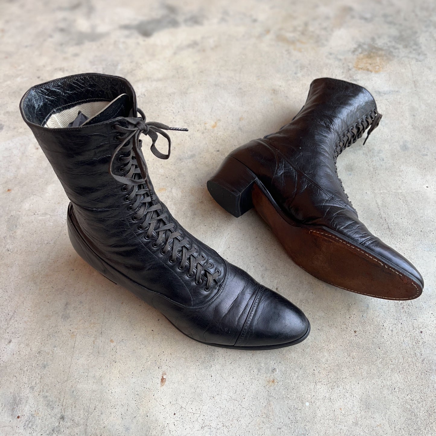 c. 1910s Black Lace Up Boots | Approx Sz 8