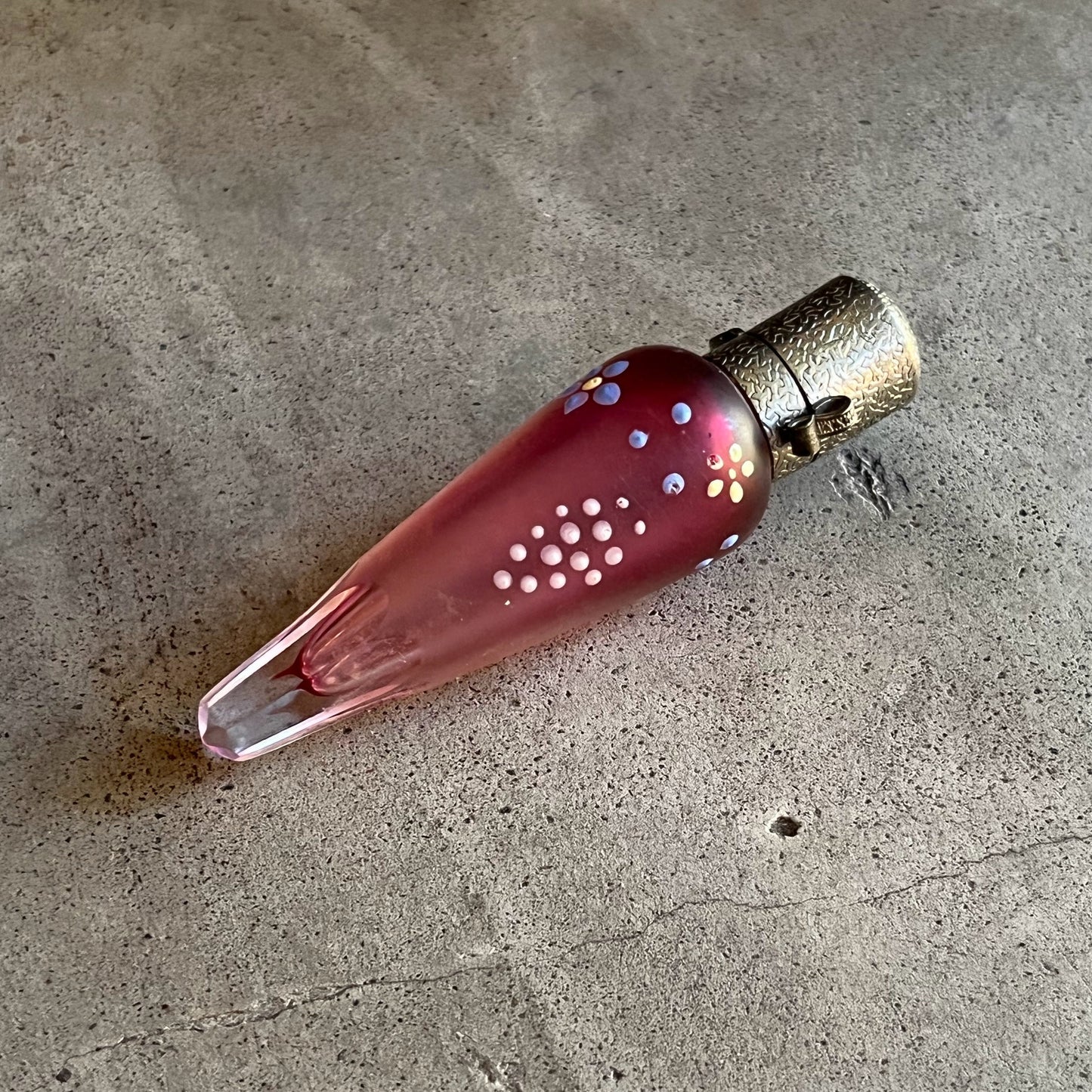 c. 1910s-1920s Pink Frosted Glass Perfume Bottle