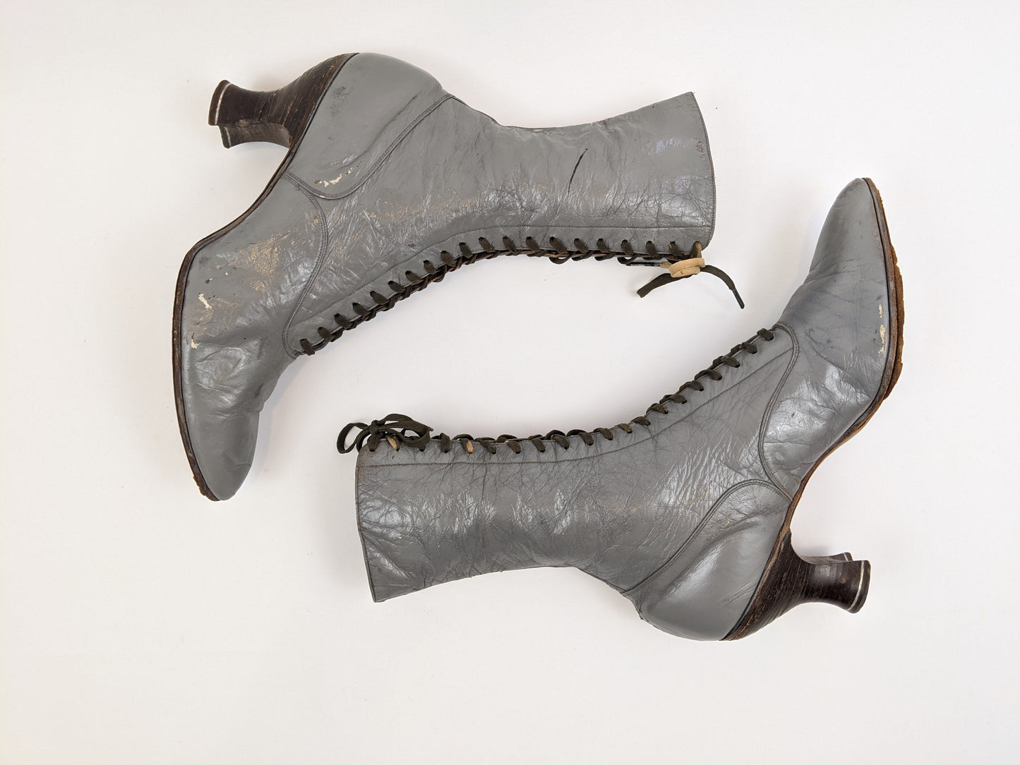 1920s Grey Lace Up Louis Heel Boots | Approx Size 7
