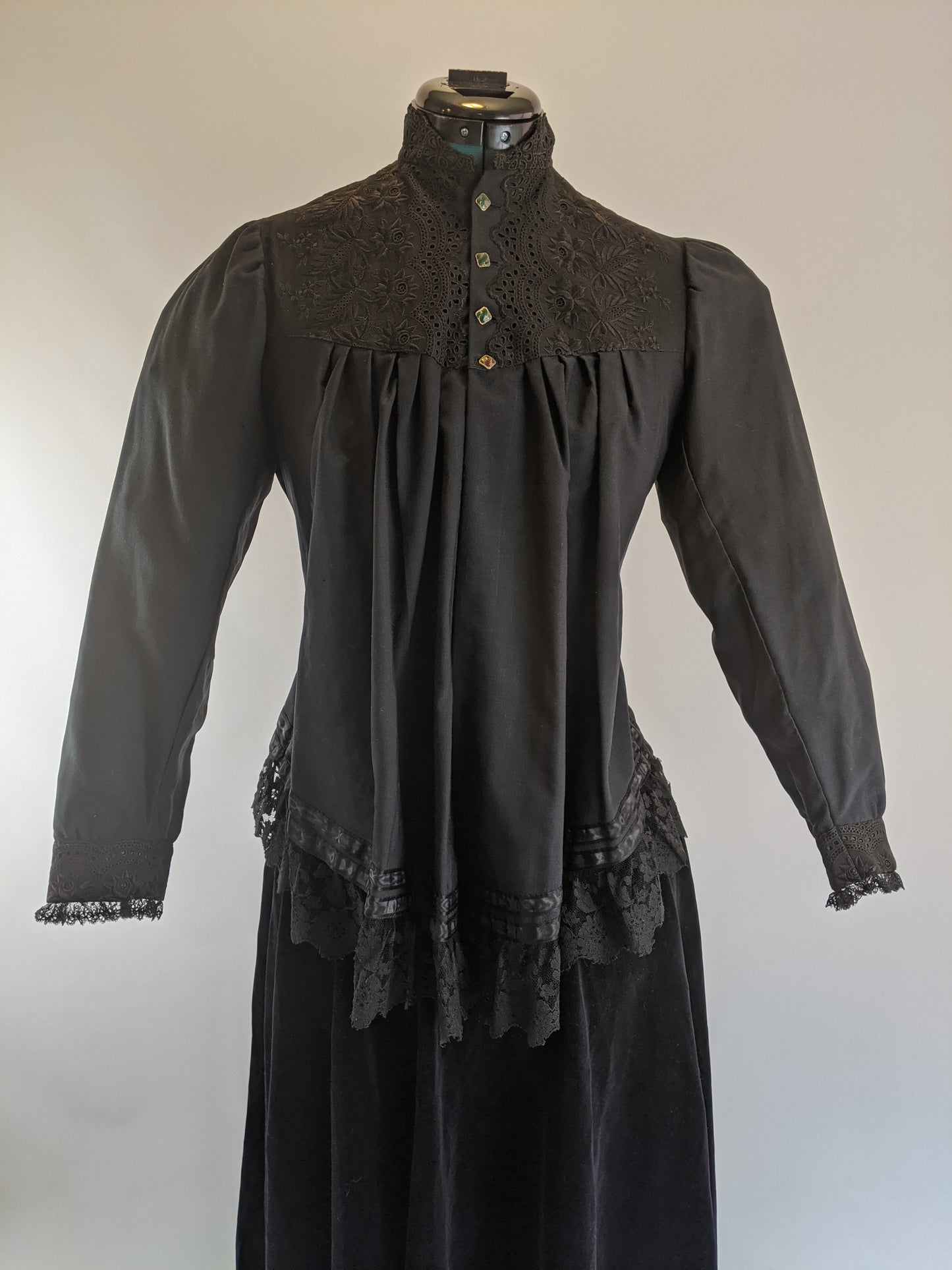 Victorian Black Maternity Blouse with Lace Trim
