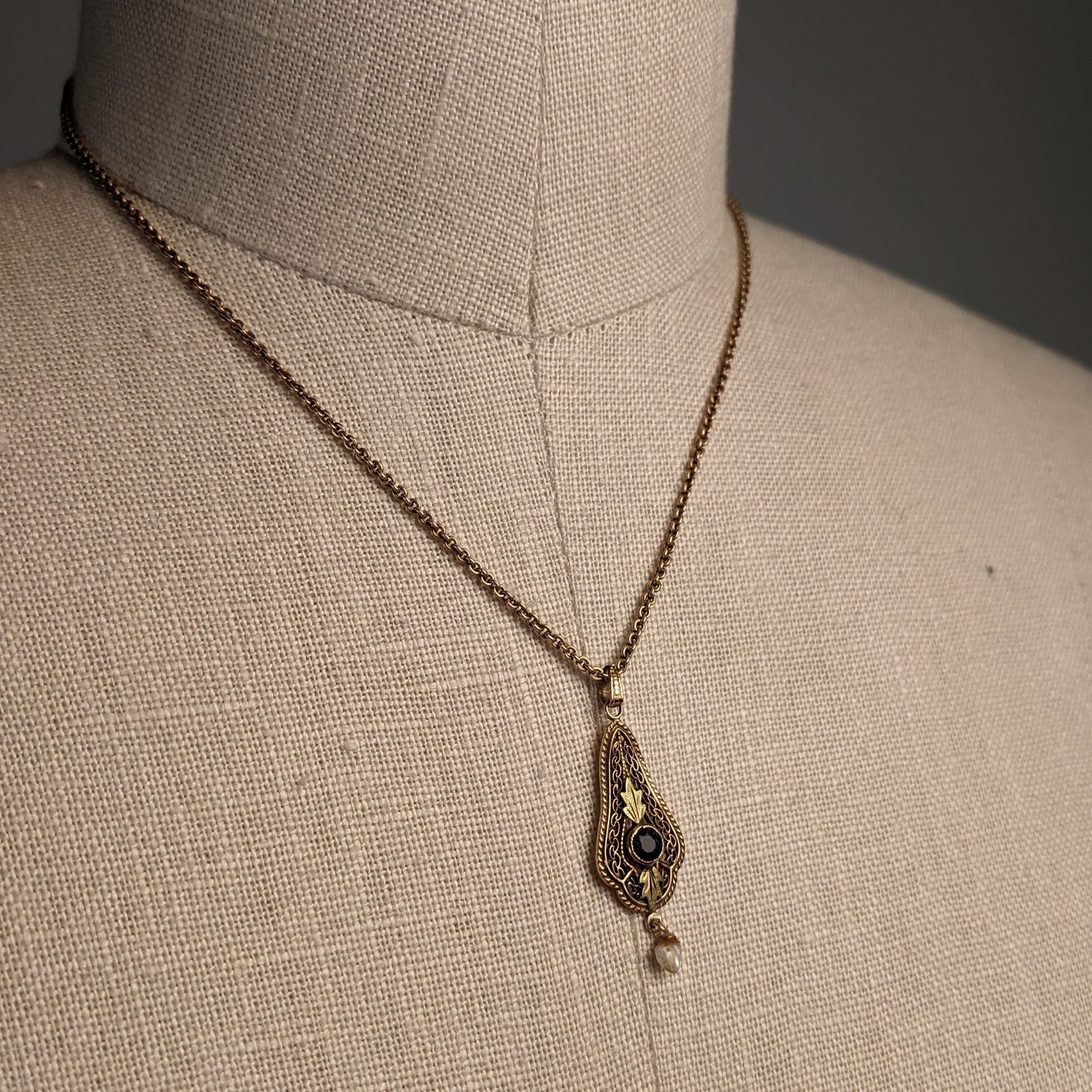 Art Nouveau Rose Gold Pearl Drop Necklace