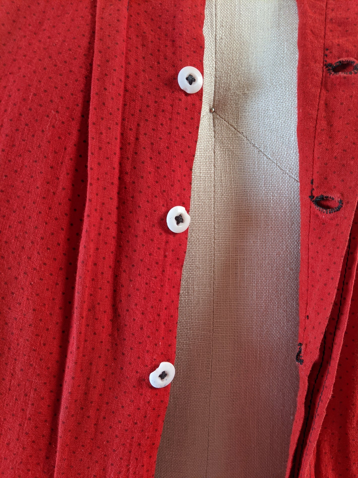 1900s Red Cotton Skirt + Blouse Set