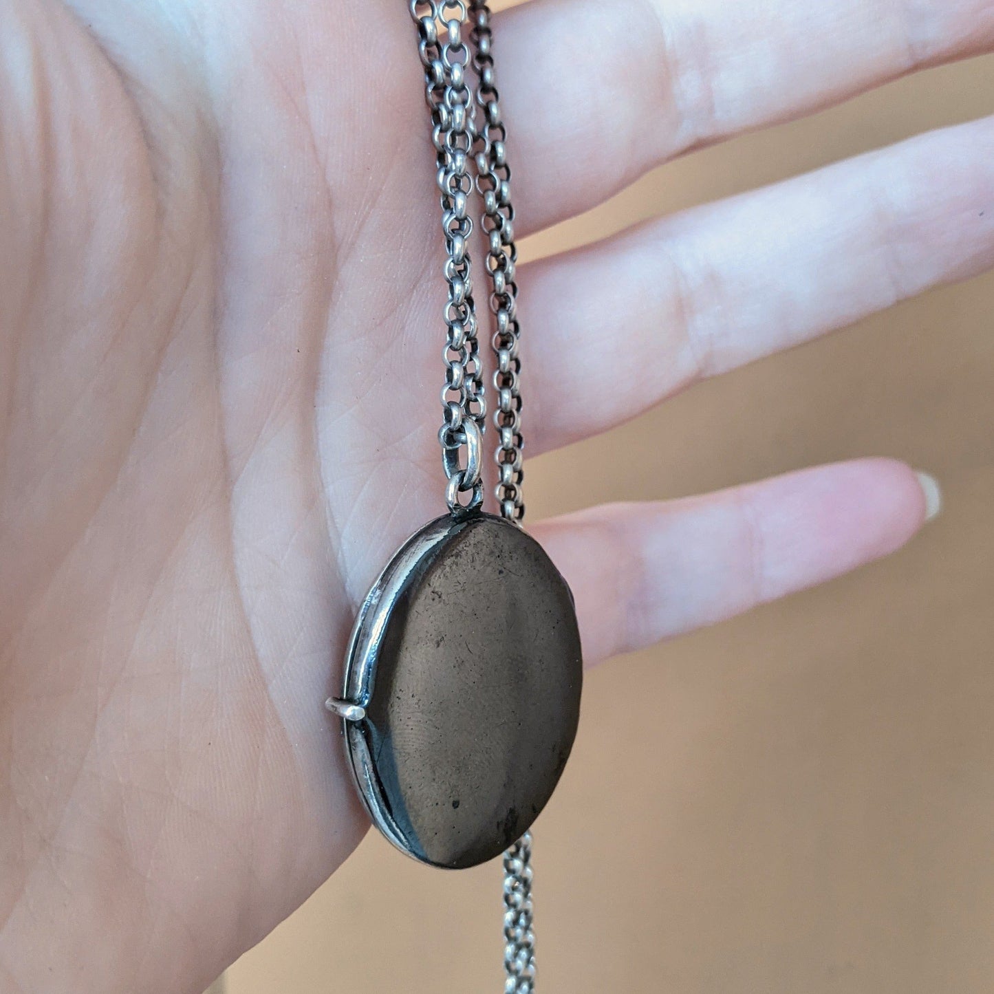 19th C Niello Star Locket | Sterling Silver Rolo Chain
