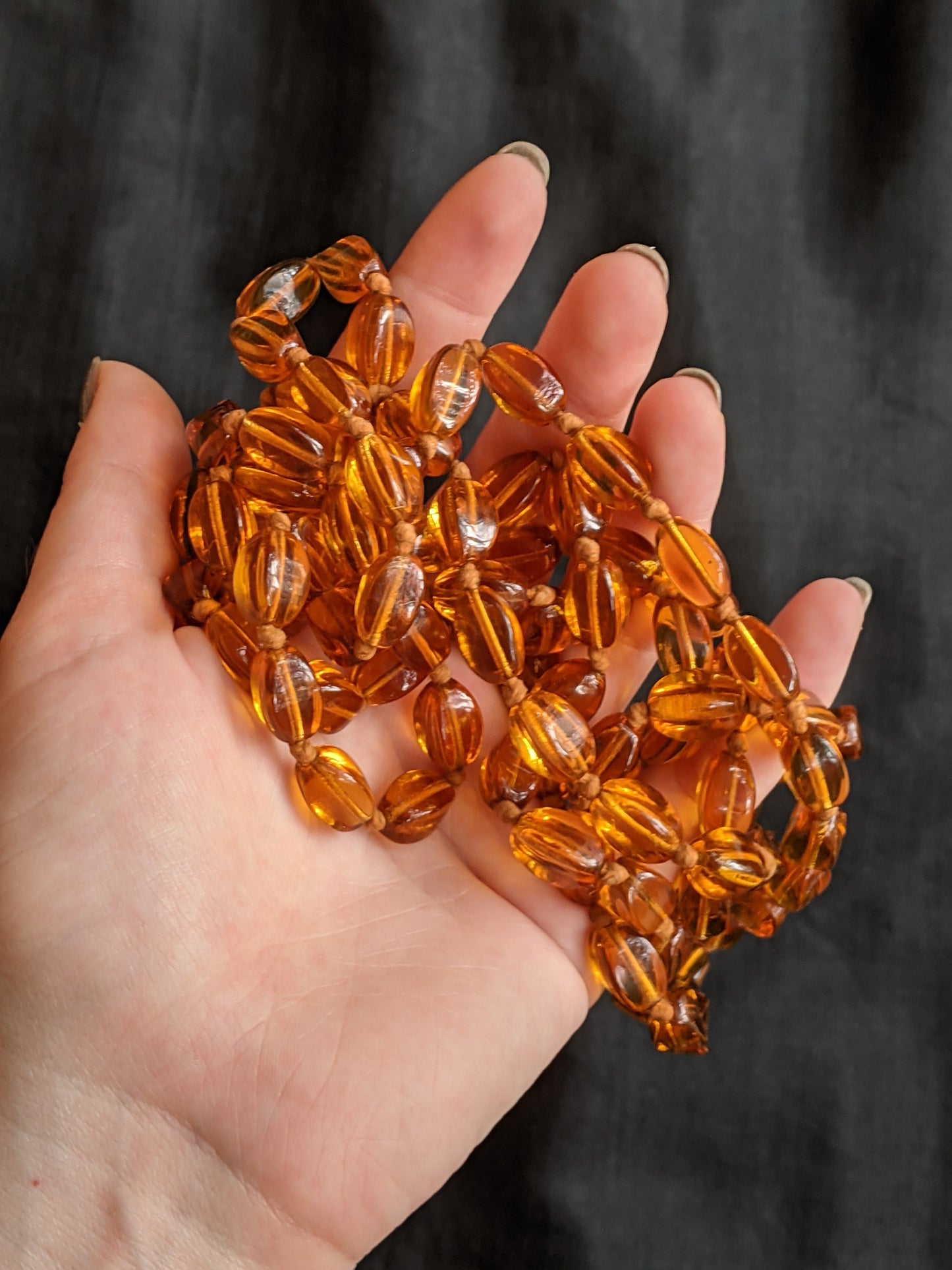 1920s Orange Glass Bead Long Necklace