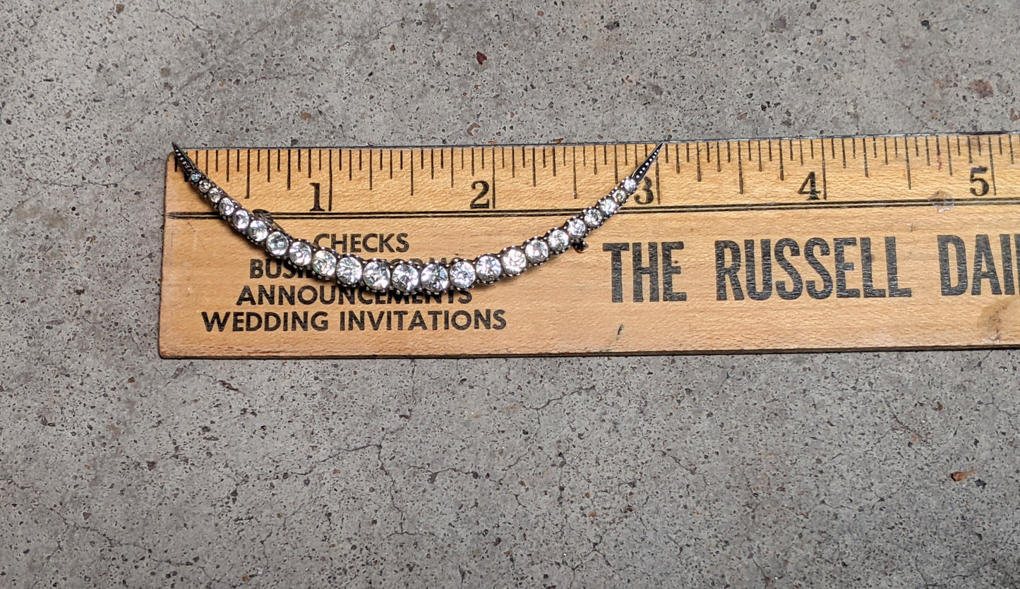 1900s-1910s Silver + Paste Moon Brooch in Box
