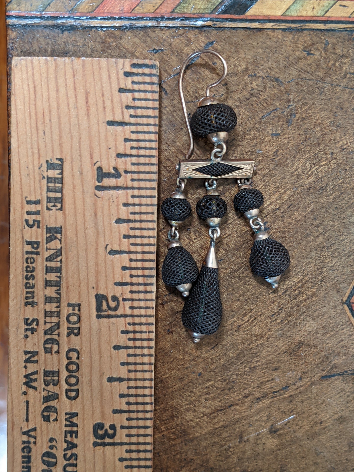 1870s 14k Gold Hairwork Earrings