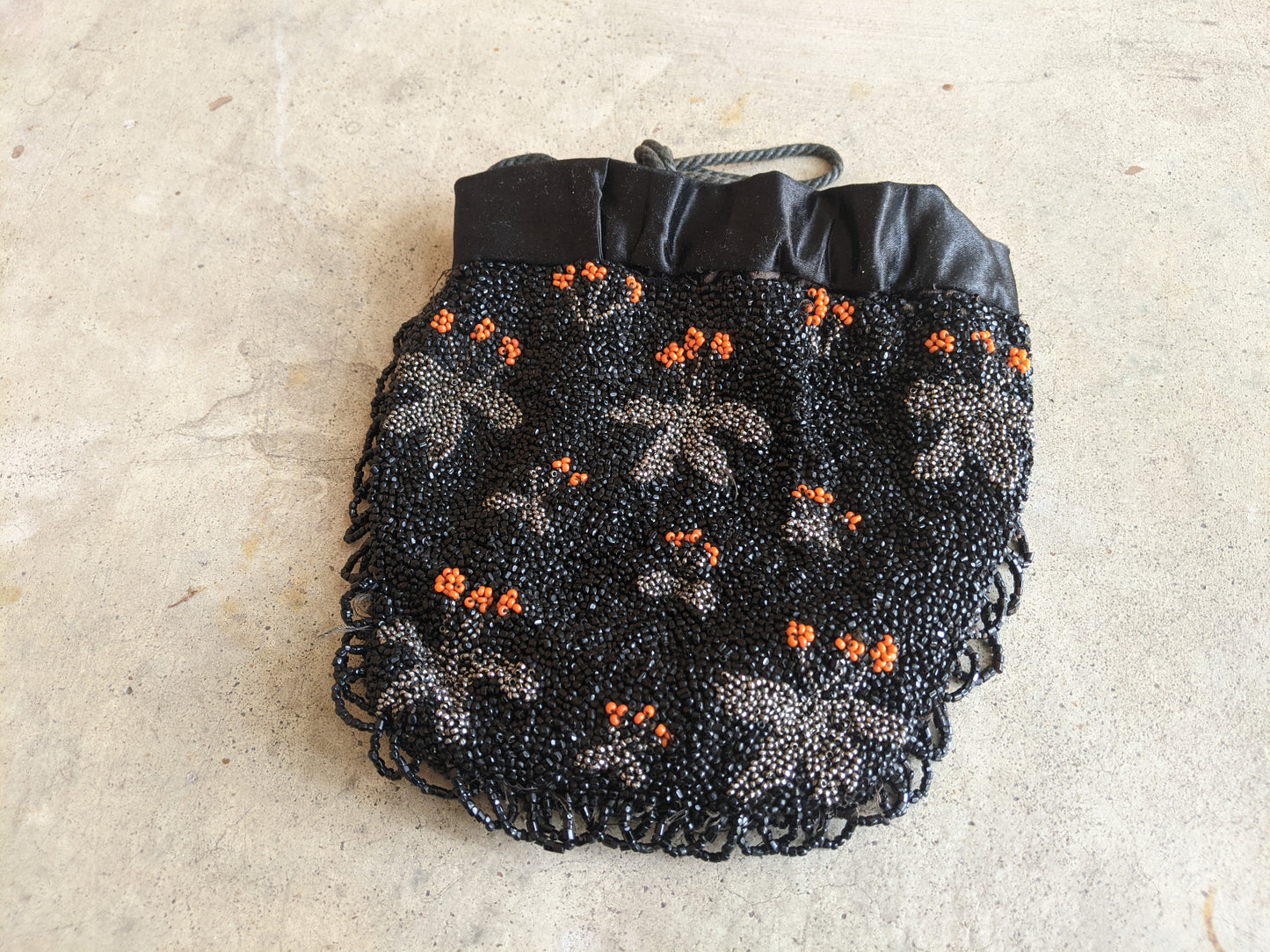 1930s-1940s Orange + Black Beaded Purse