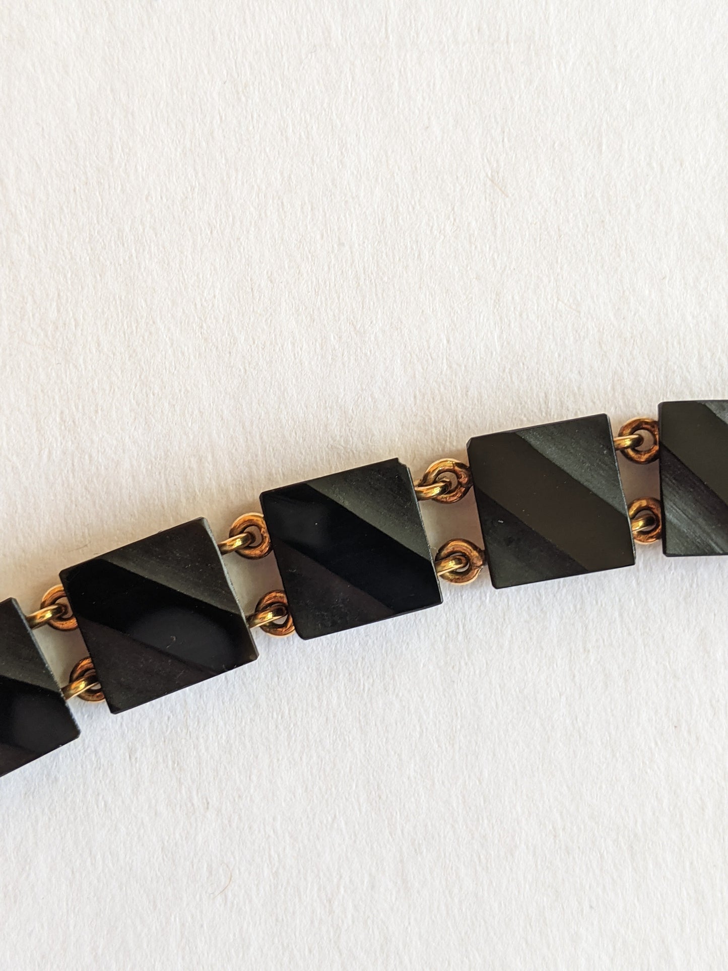 19th c. 14k Gold Carved Onyx Link Bracelet