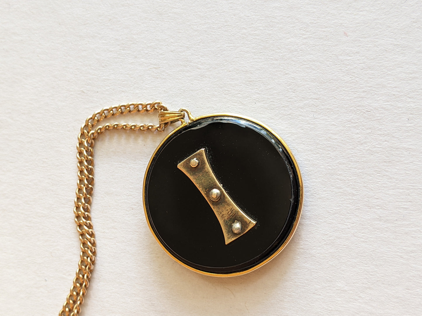 19th c. 14k Gold Onyx Star Pendant + Chain