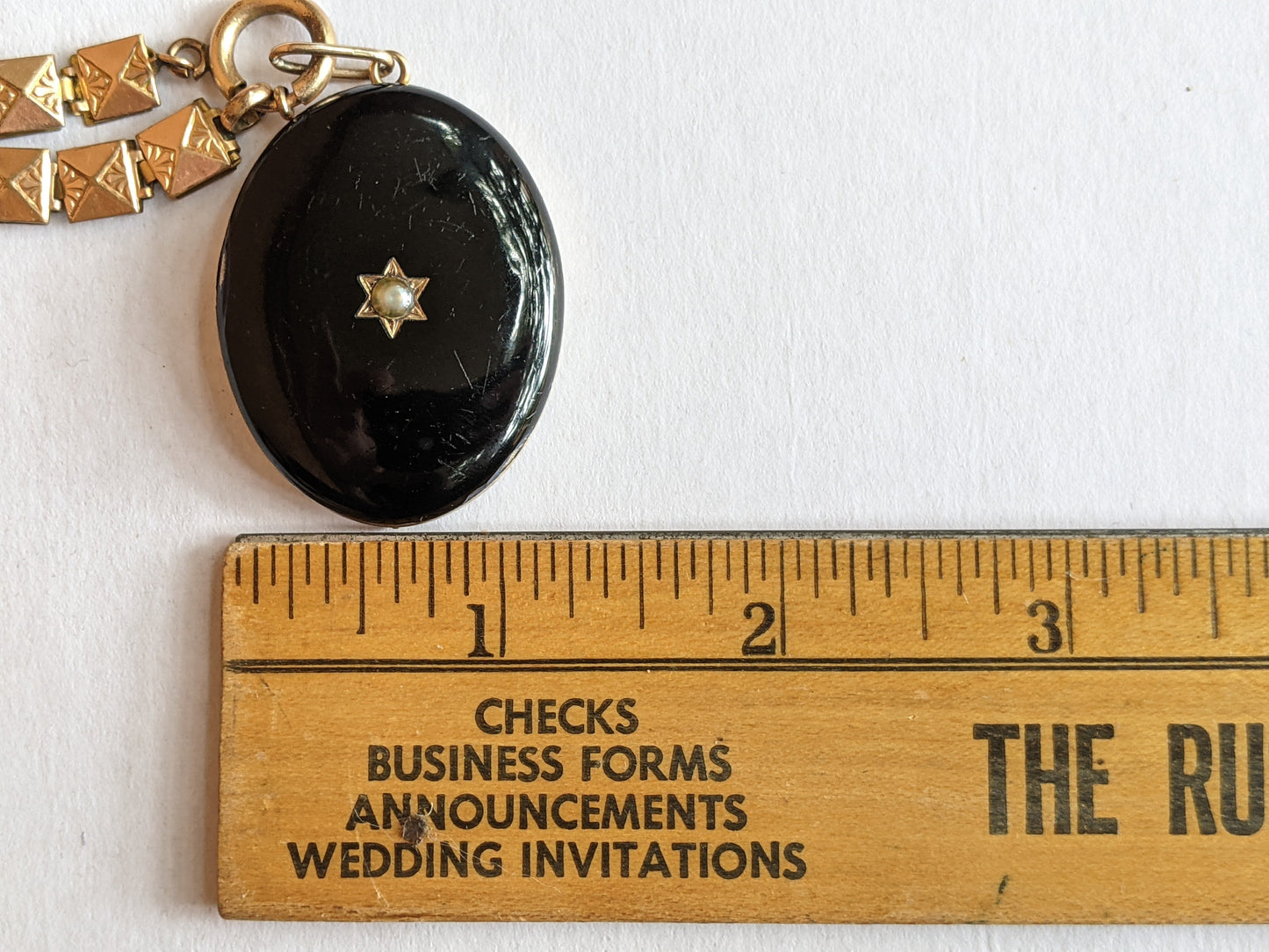 19th c. 14k Gold Enamel Locket on Book Chain