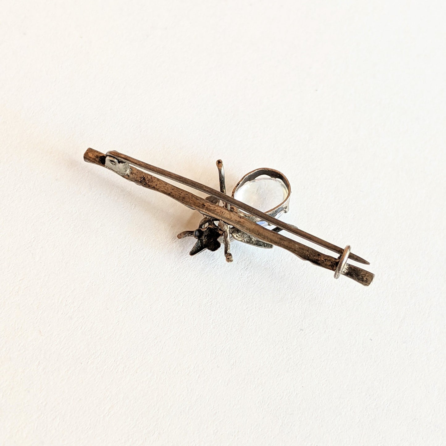 c. 1910s-20s Sterling Silver Moonstone Fly Brooch