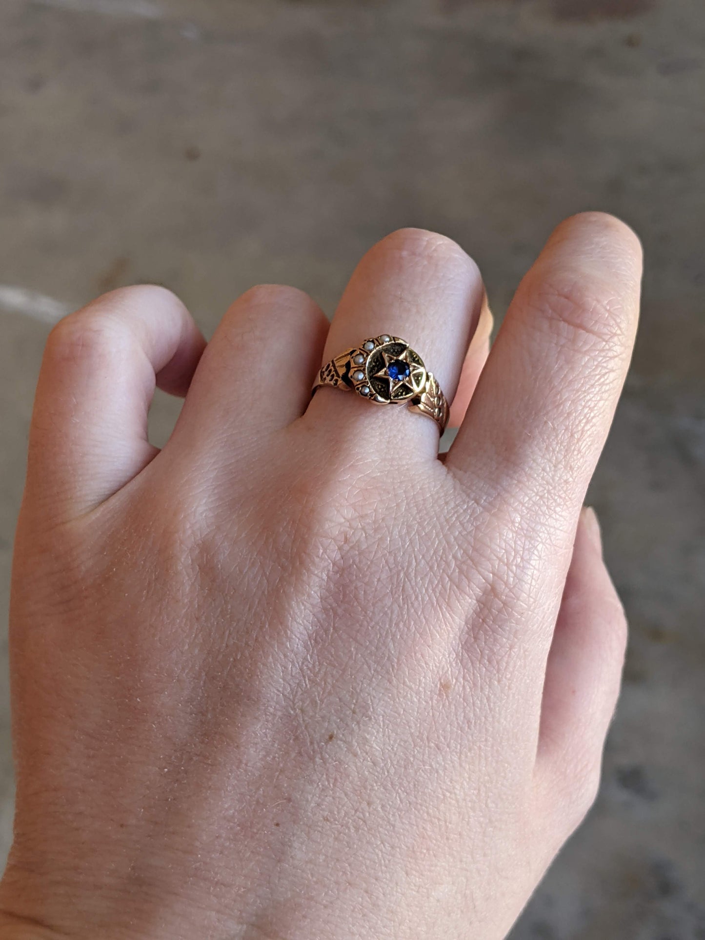 c. 1890s 14k Gold Moon + Star Ring