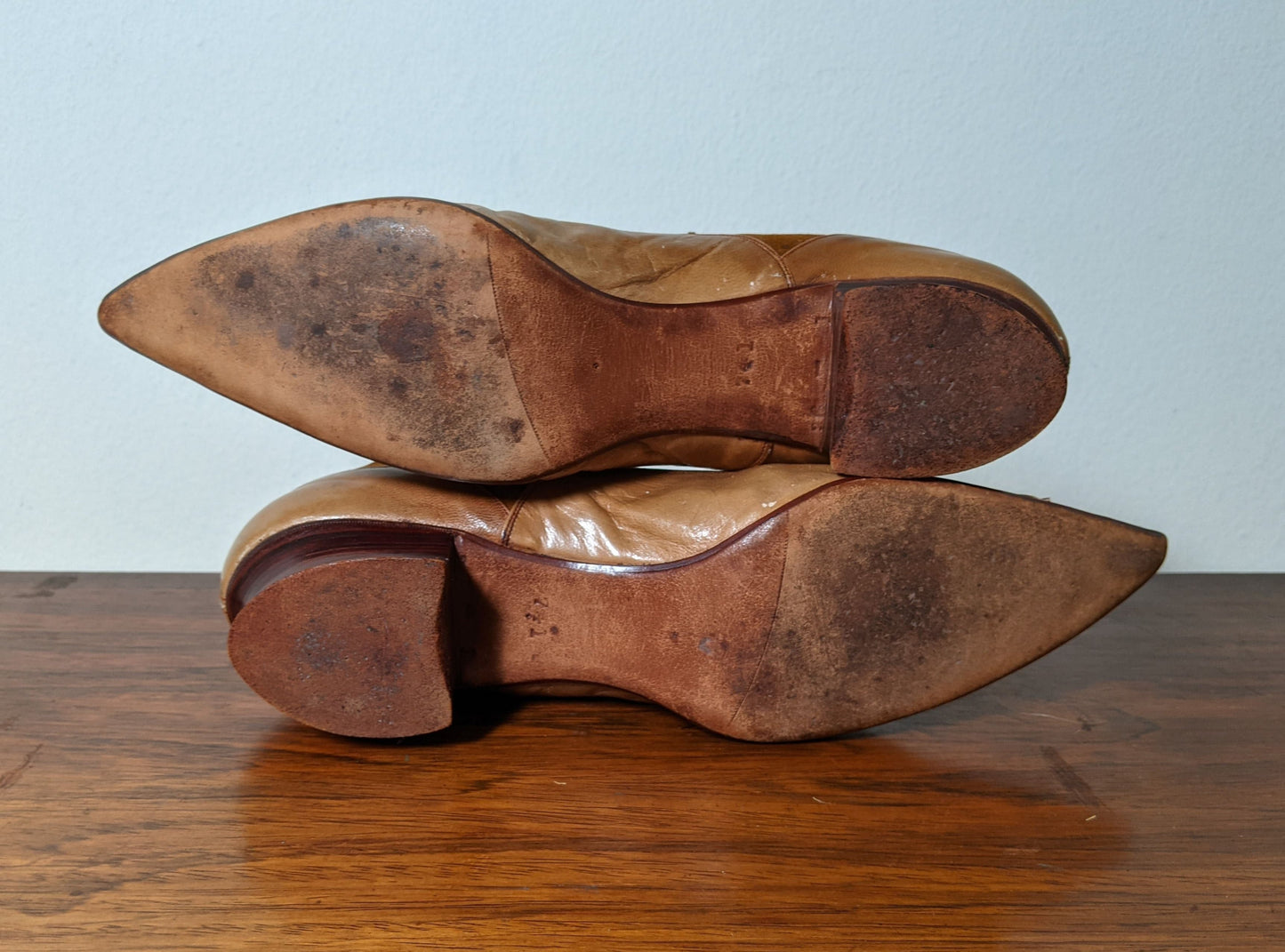 c. 1890s Tan Leather + Silk Oxfords
