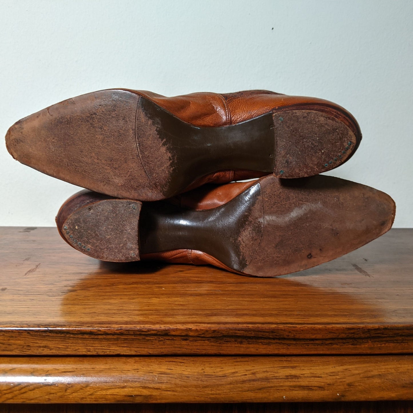 c. 1890s Tan Leather + Silk Boots