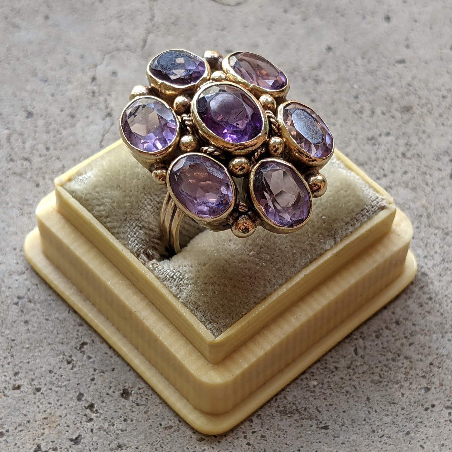c. 1930s 14k Gold Amethyst Statement Ring | Size 8.5
