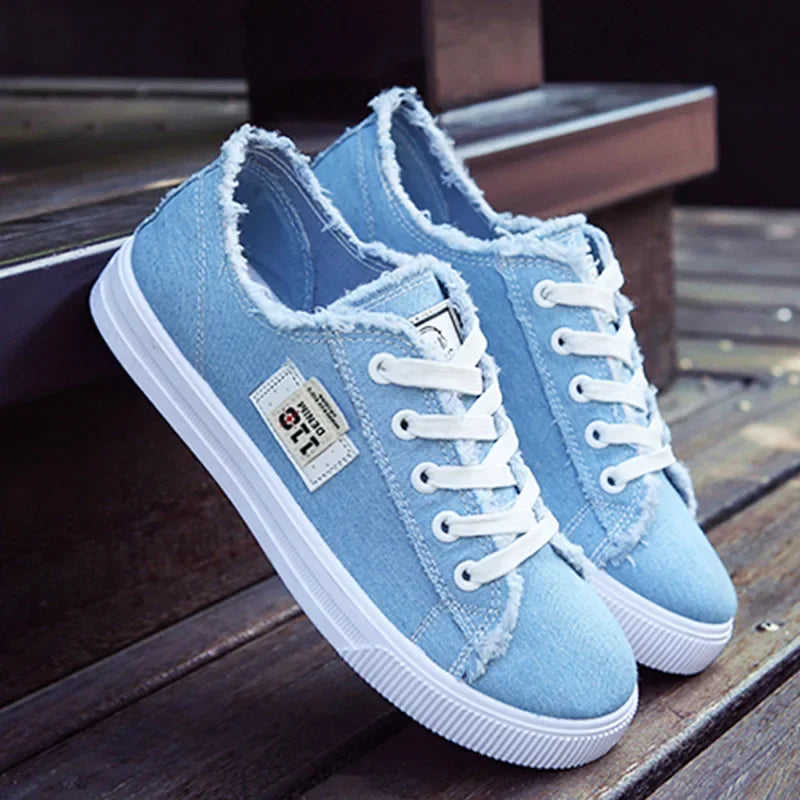 2024 Spring Summer Women Canvas Sneakers Low Top Lace Up Denim Flat ShThe Plug