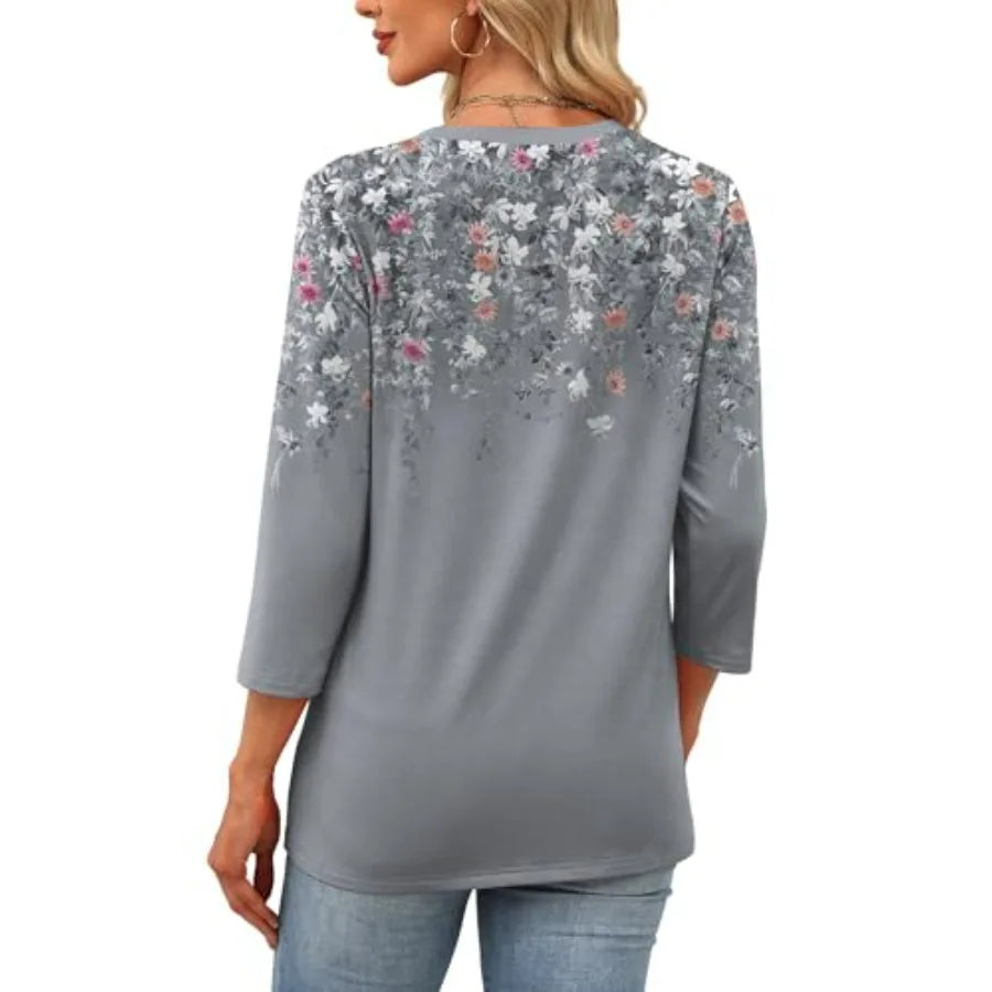 OFEEFAN 3/4 Length Sleeve Womens Tops Dressy Casual Blouses Crew Neck The Plug