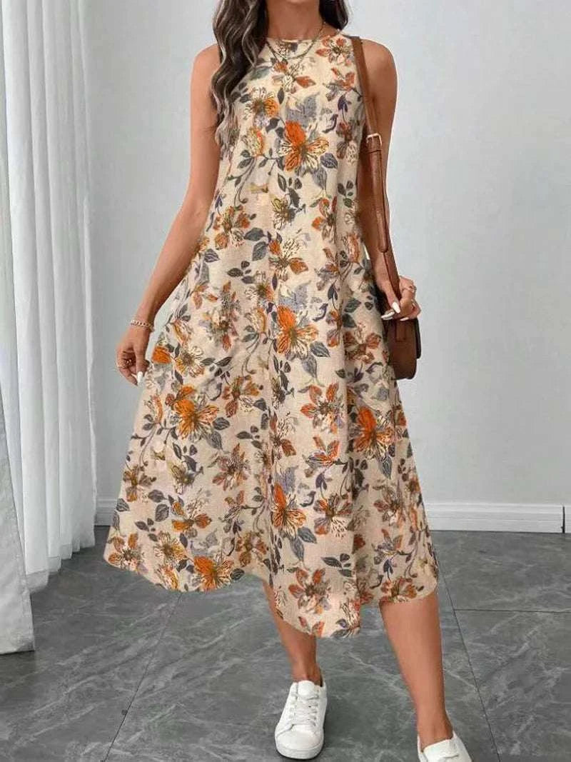 Women's Fashion New Floral Print Pocket A-line Dresses 2025 Summer CasThe Plug