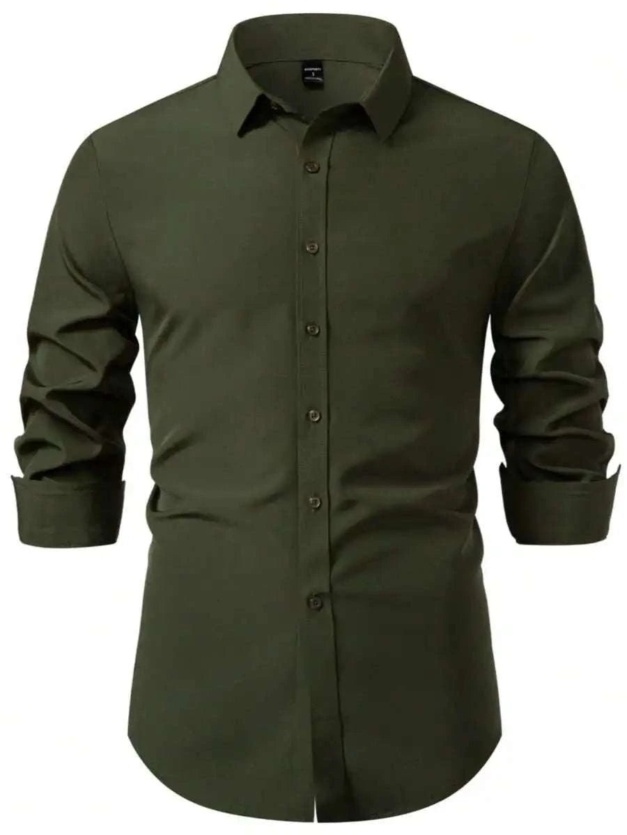 Solid Color Long Sleeve Casual Shirt With Turn-Down Collar For MenThe Plug