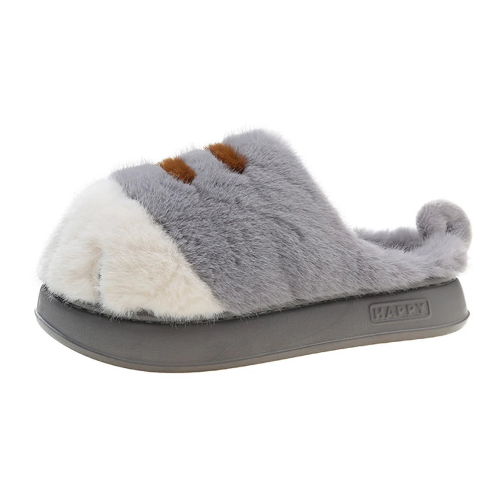 3D Cat Paw Plush Slippers Warm Slip-on House Shoes Comfortable Fluffy The Plug