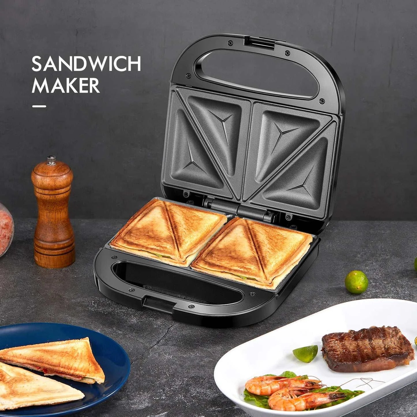 Stainless Steel 750W Sandwich & Panini Press, 2-Slice Non-Stick Grill The Plug