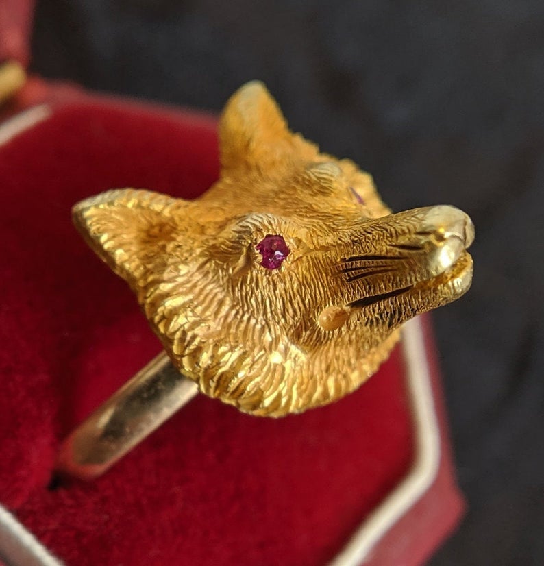 Victorian 19k Gold Fox on 14k Band