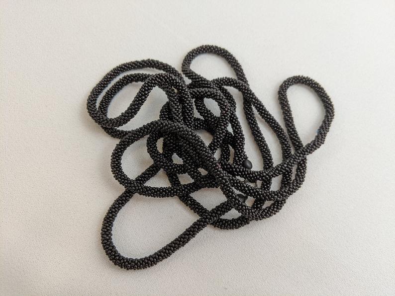 1910s-1920s Long French Jet Seed Bead Rope Necklace