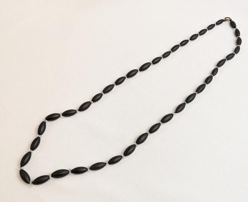 1900s French Jet Hand Knotted Necklace | 10k Gold Clasp