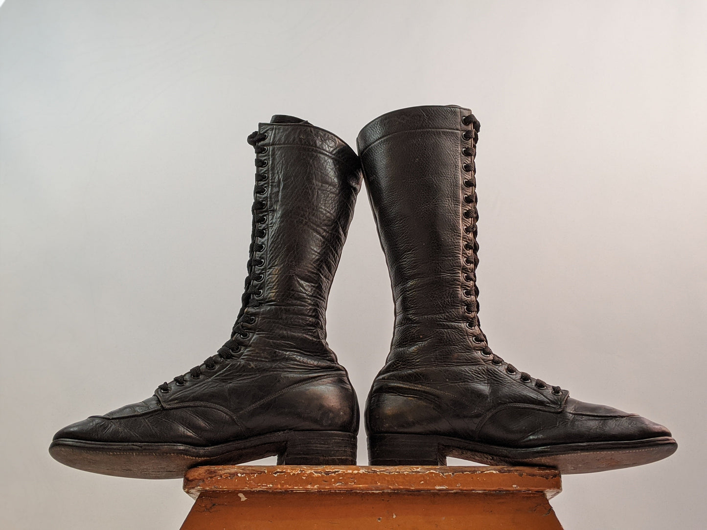 1920s-30s Tall Black Lace Up Boots | Approx Sz 6.5-7