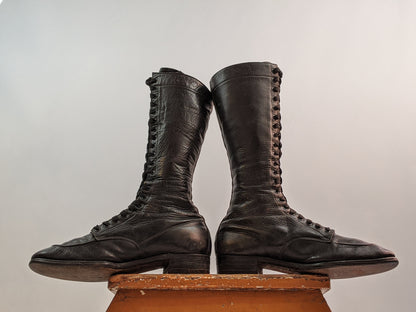 1920s-30s Tall Black Lace Up Boots | Approx Sz 6.5-7