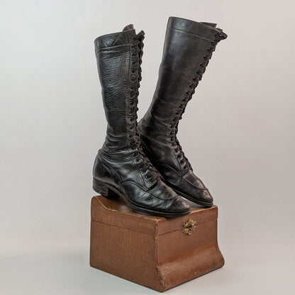1920s-30s Tall Black Lace Up Boots | Approx Sz 6.5-7